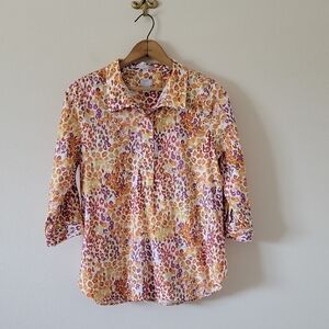 Chico's No Iron Button Back Tunic 3/4 Sleeve Animal Print Size Small